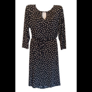 Ann Taylor Factory Black White Taupe Acorn Print Keyhole Detail Dress w/Tie, 8